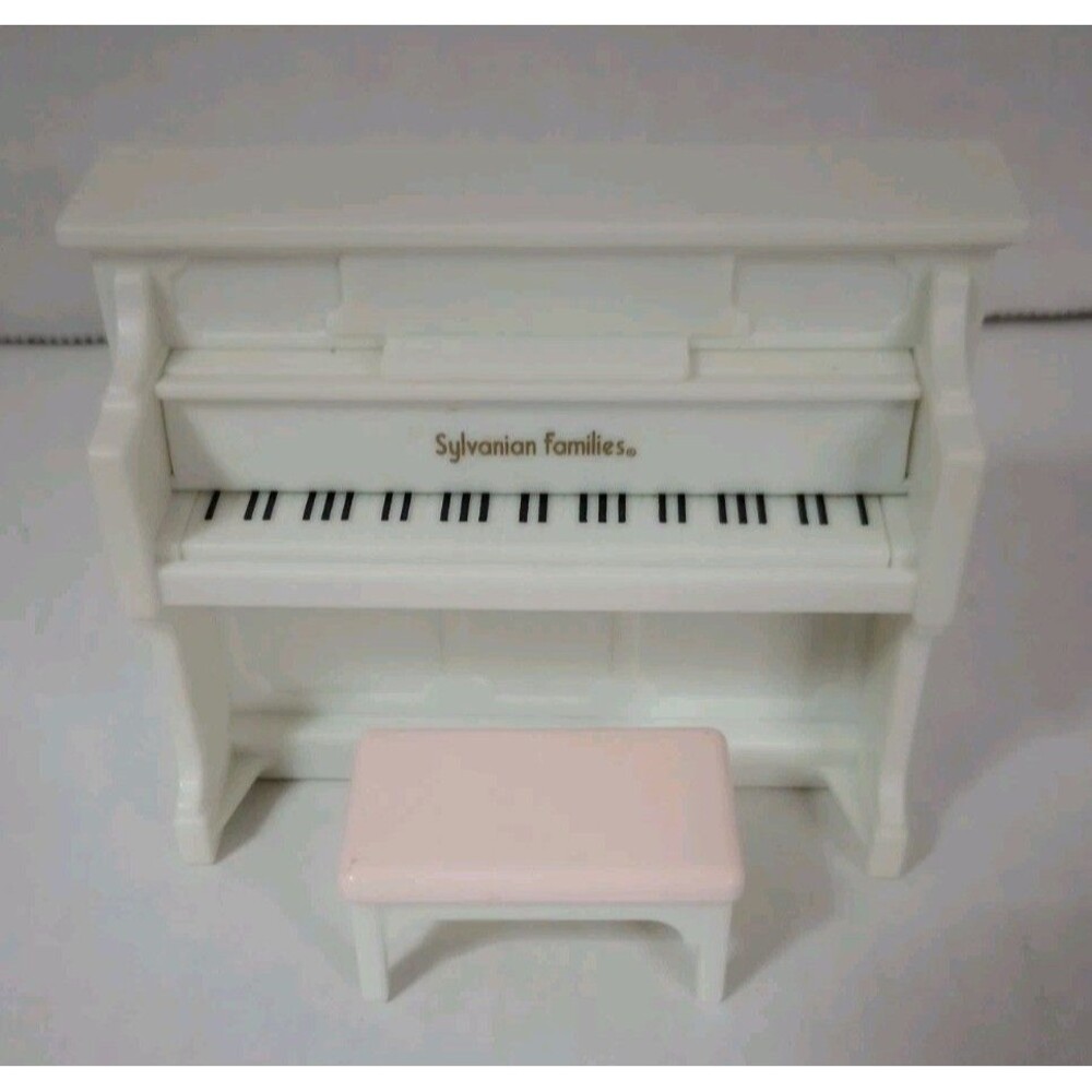 Calico Critters White Upright Piano w/Stool Sylvanian Dollhouse Furniture - Picture 2 of 6